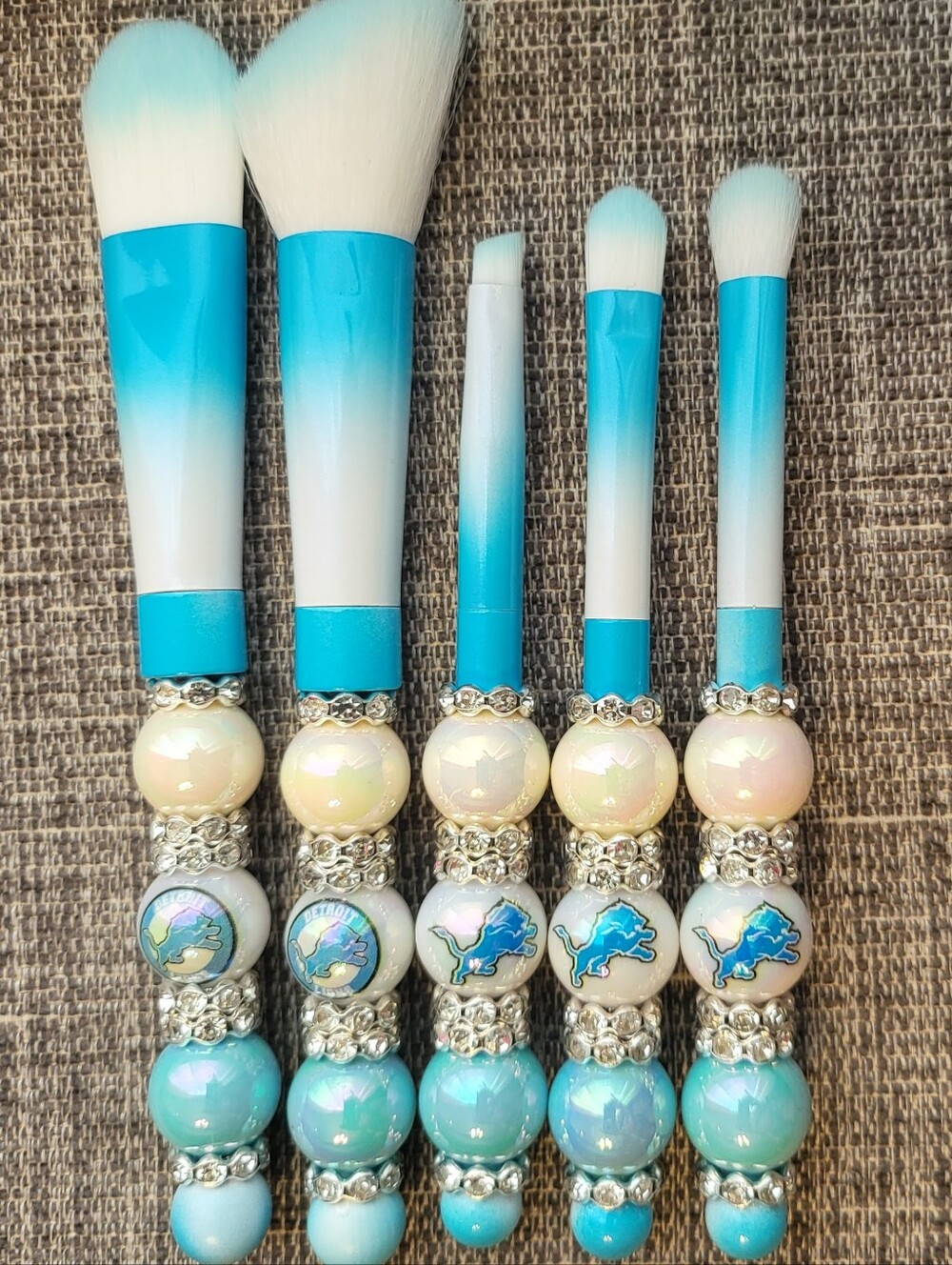 Handcrafted Detriot Lions Beaded Makeup Brush Set- NIP